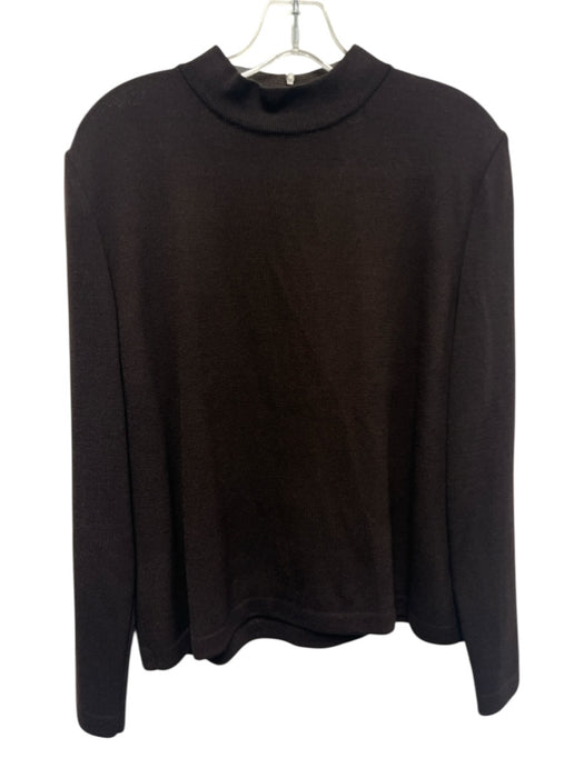 St John Size Large Brown Wool Blend Long Sleeve Mock Neck Knit Back Zip Top Brown / Large