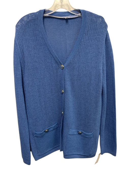 St John Size Medium Blue Wool Blend Long Sleeve Button Front Open Knit Sweater Blue / Medium