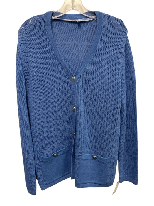 St John Size Medium Blue Wool Blend Long Sleeve Button Front Open Knit Sweater Blue / Medium