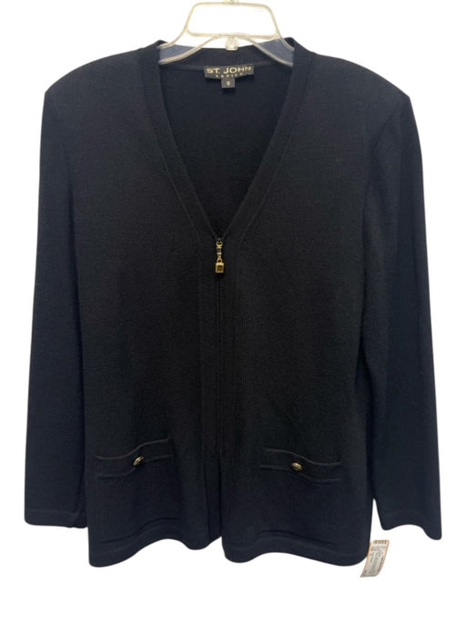 St John Basics Size 12 Black Wool Blend Long Sleeve Zip Front Jacket Black / 12