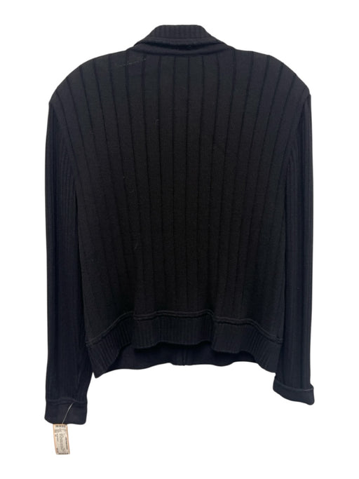 St John Basics Size 14 Black Wool Blend Long Sleeve Ribbed Zip Front Jacket Black / 14