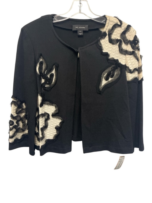St John Size 14 Black & Cream Wool Blend Long Sleeve Abstract Print Jacket Black & Cream / 14