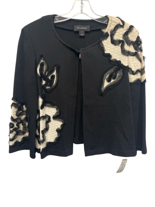 St John Size 14 Black & Cream Wool Blend Long Sleeve Abstract Print Jacket Black & Cream / 14