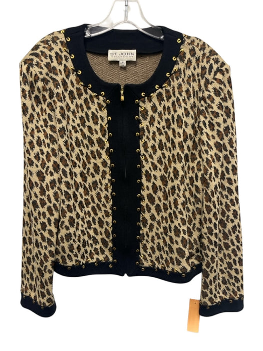 St John Collection Size 14 Brown & Black Wool Blend Long Sleeve Zip Front Jacket Brown & Black / 14
