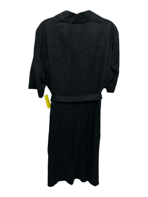 Ellen Tracy Size XL Black Linen Short Sleeve Button Front Collar Dress Black / XL