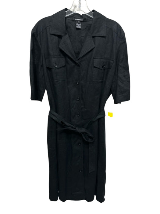 Ellen Tracy Size XL Black Linen Short Sleeve Button Front Collar Dress Black / XL