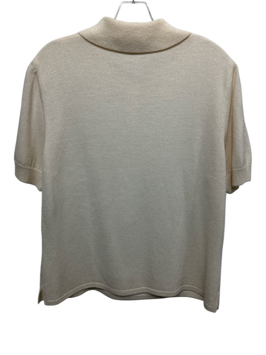 St. John Basics Size M Cream White Wool Blend Knit Short Sleeve Collar Top Cream White / M