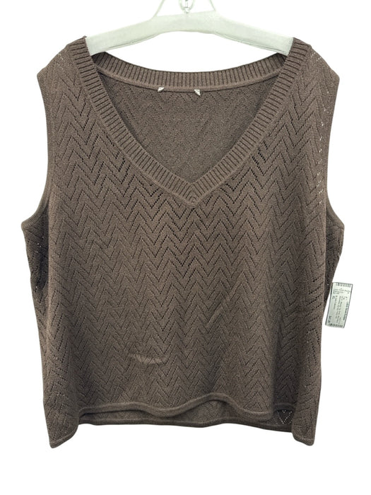 St John Collection Size XL Brown Wool Blend Sleeveless Zig Zag V Neck Knit Top Brown / XL