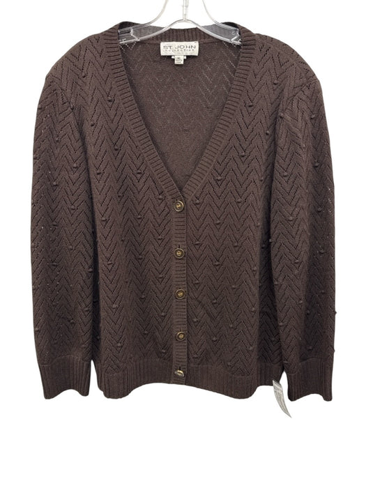 St John Collection Size XL Brown Wool Blend Long Sleeve Knots Zig Zag Cardigan Brown / XL