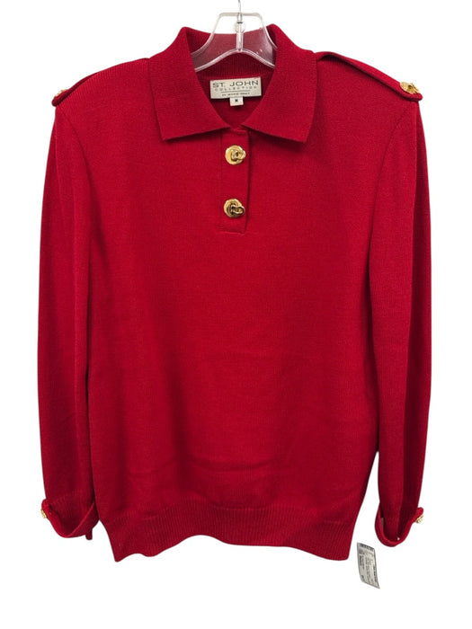 St John Collection Size Medium Red Wool Blend Long Sleeve Epaulettes Sweater Red / Medium