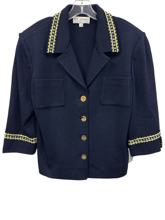 St John Collection Size 14 Navy blue & green Wool Blend 3/4 Sleeve Jacket Navy blue & green / 14