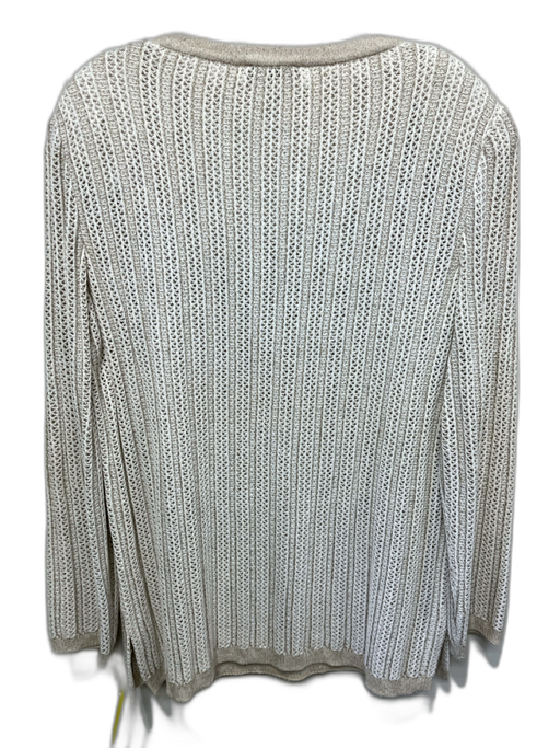 St John Sport Size XL Beige & Cream Wool Blend Long Sleeve Open Knit V Neck Top Beige & Cream / XL