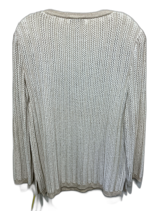 St John Sport Size XL Beige & Cream Wool Blend Long Sleeve Open Knit V Neck Top Beige & Cream / XL