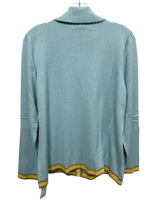 Escada Size L Blue, Yellow & Brown Silk & Cashmere Long Sleeve Collar Sweater Blue, Yellow & Brown / L