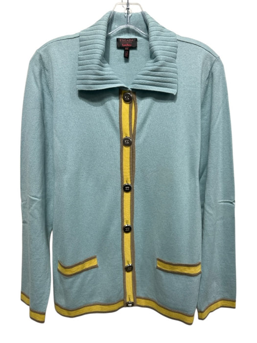 Escada Size L Blue, Yellow & Brown Silk & Cashmere Long Sleeve Collar Sweater Blue, Yellow & Brown / L