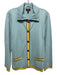 Escada Size L Blue, Yellow & Brown Silk & Cashmere Long Sleeve Collar Sweater Blue, Yellow & Brown / L