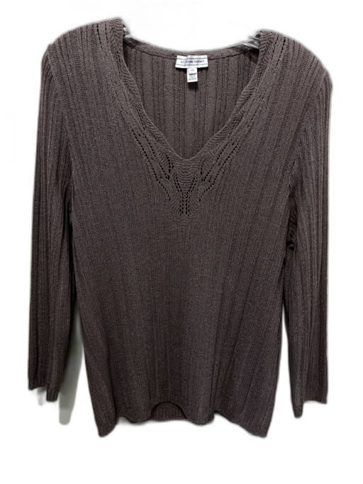 St John Sport Size XL Taupe Purple Wool Blend Long Sleeve Ribbed Knit Top Taupe Purple / XL