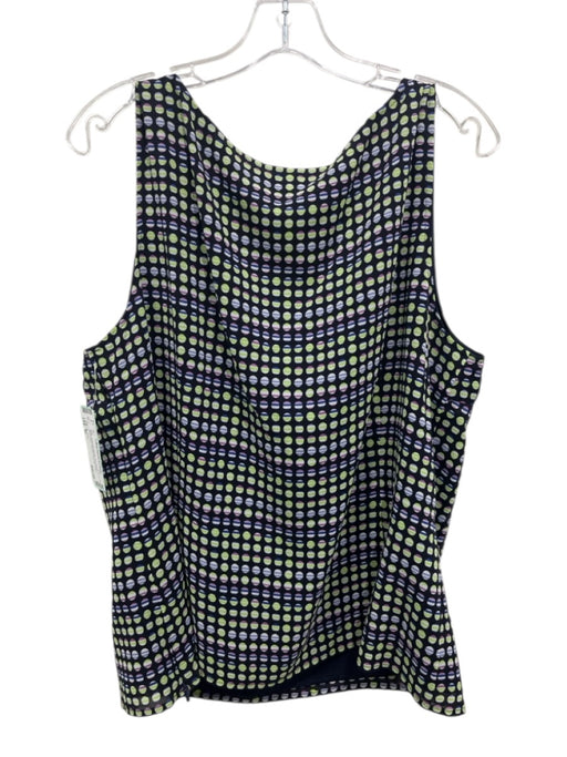 St. John Size XL Navy, Green & Purple Silk Blend Sleeveless Circles Side Zip Top Navy, Green & Purple / XL