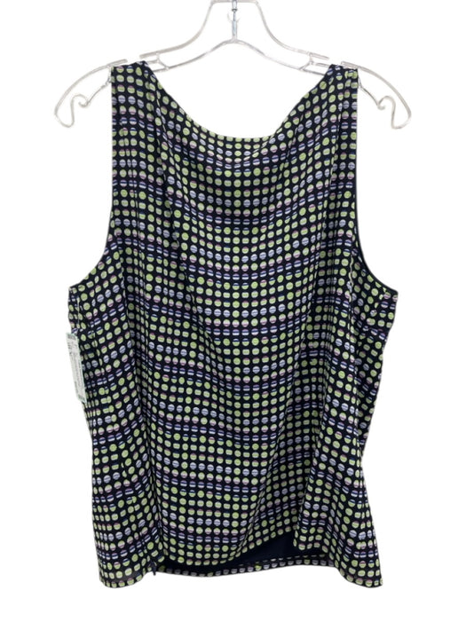 St. John Size XL Navy, Green & Purple Silk Blend Sleeveless Circles Side Zip Top Navy, Green & Purple / XL