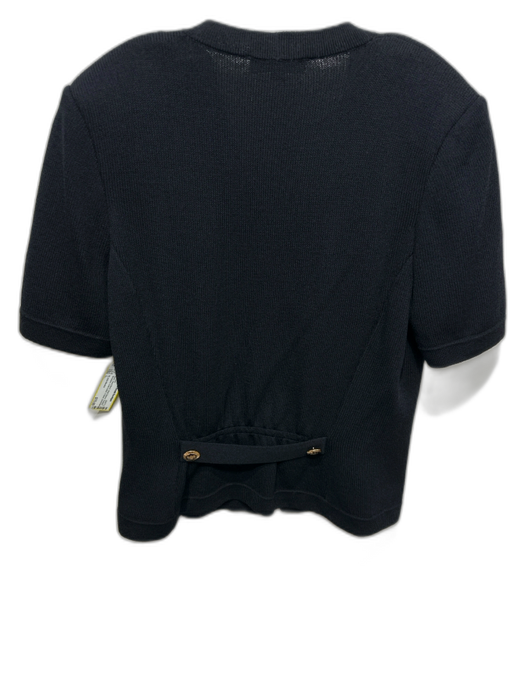 St. John Basics Size L Black Wool Blend Short Sleeve Padded Shoulders Sweater Black / L