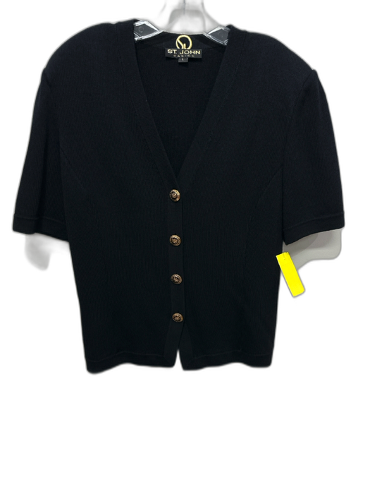 St. John Basics Size L Black Wool Blend Short Sleeve Padded Shoulders Sweater Black / L