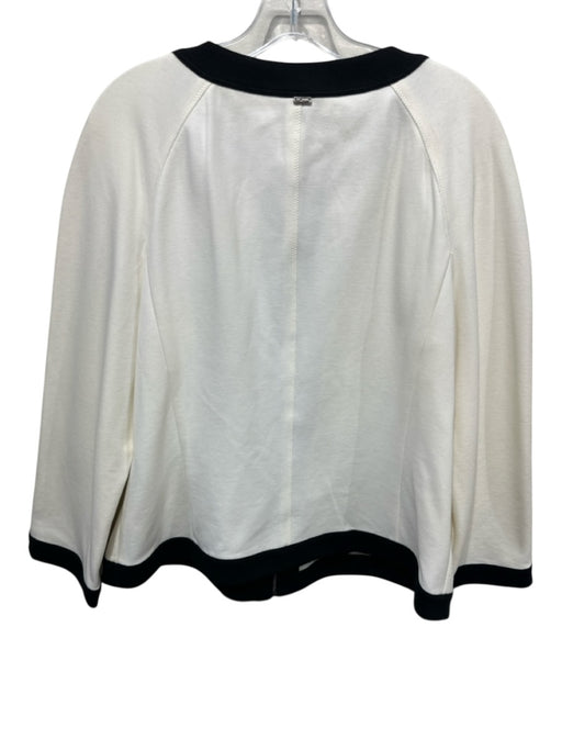 St. John Size 14 Cream & Black Viscose Zip Up Patch Pocket Trim Detail Jacket Cream & Black / 14