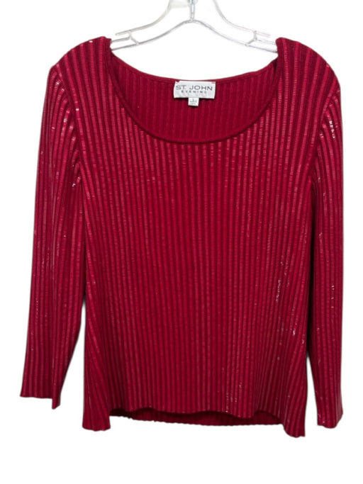 St. John Evening Size L Red No Fabric Tag 3/4 Sleeve Scoop Neck Knit Sweater Red / L