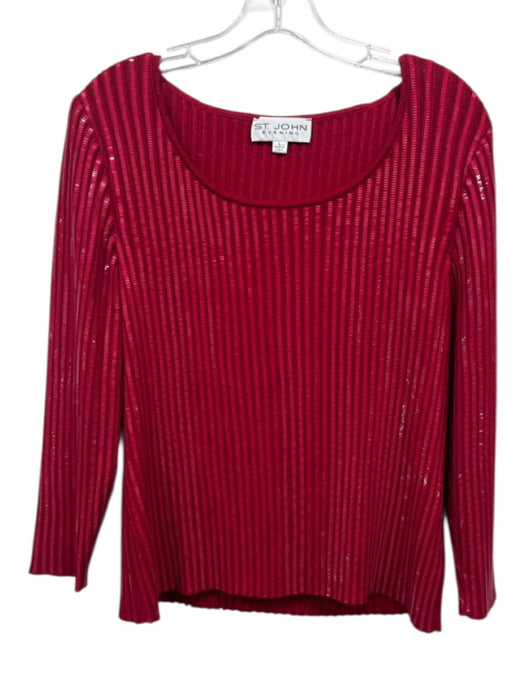 St. John Evening Size L Red No Fabric Tag 3/4 Sleeve Scoop Neck Knit Sweater Red / L