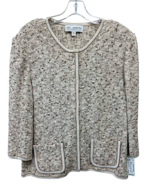 St. John Collection Size 14 Cream & Brown No Fabric Tag Knit Boucle Trim Sweater Cream & Brown / 14