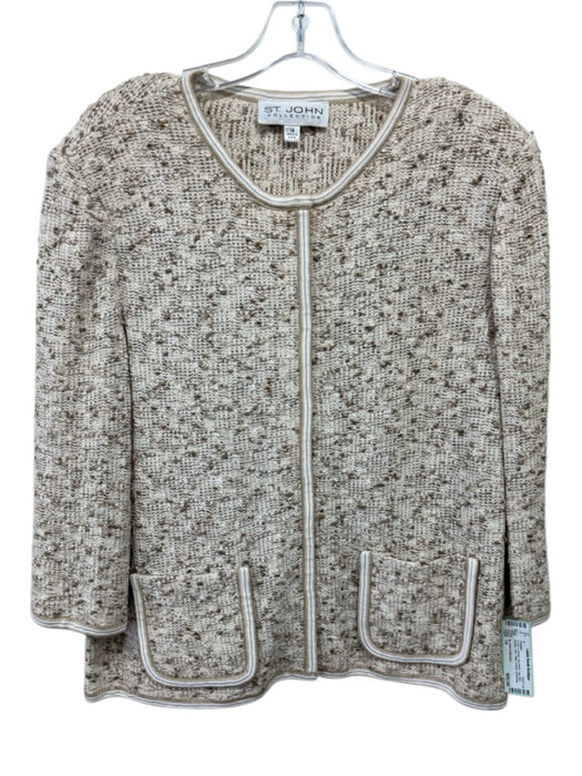 St. John Collection Size 14 Cream & Brown No Fabric Tag Knit Boucle Trim Sweater Cream & Brown / 14