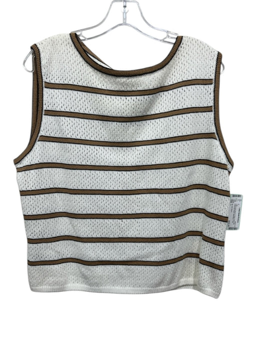 St. John Sport Size L white & tan Rayon & Wool Open Knit Horizontal Stripe Top white & tan / L