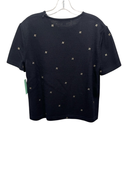 St. John Size L Black & Gold No Fabric Tag Short Sleeve Rib Knit Paillettes Top Black & Gold / L