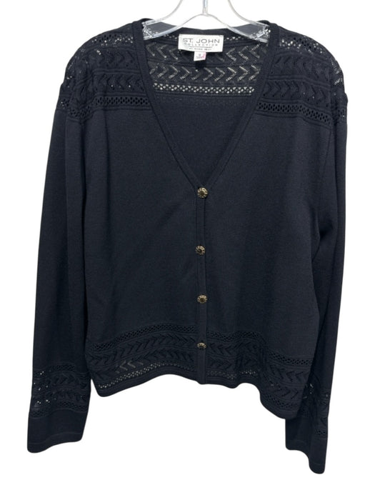 St. John Collection Size 16 Black No Fabric Tag Rib Knit Gold Buttons Sweater Black / 16