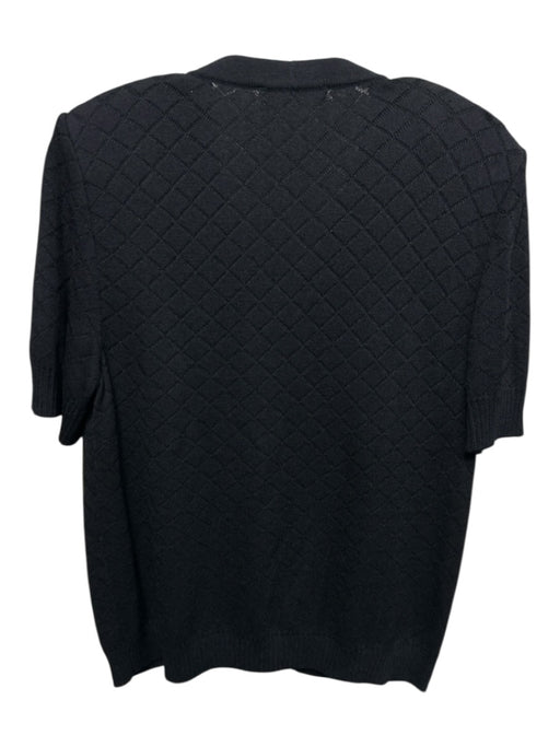 St. John Basics Size L Black Wool Blend Short Sleeve Padded Shoulders Sweater Black / L