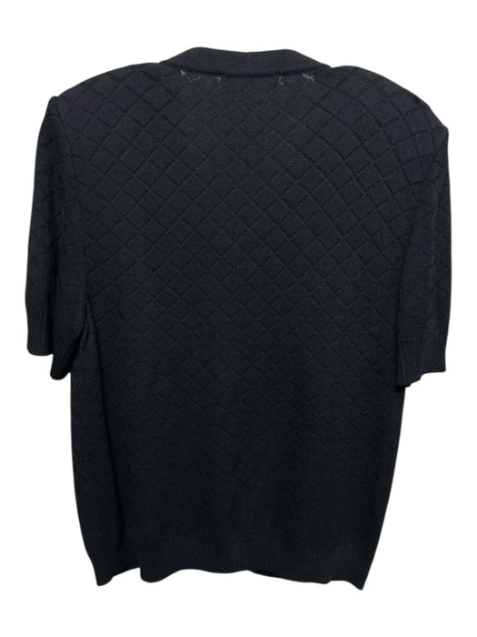 St. John Basics Size L Black Wool Blend Short Sleeve Padded Shoulders Sweater Black / L