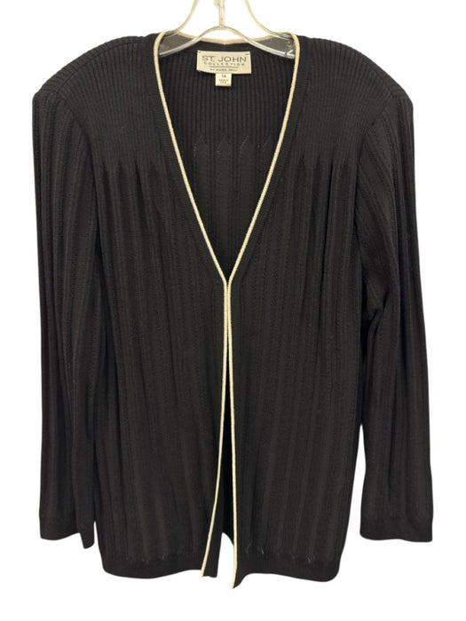 St John Collection Size 14 Black & White Wool Knit Contrast Trim Cardigan Black & White / 14