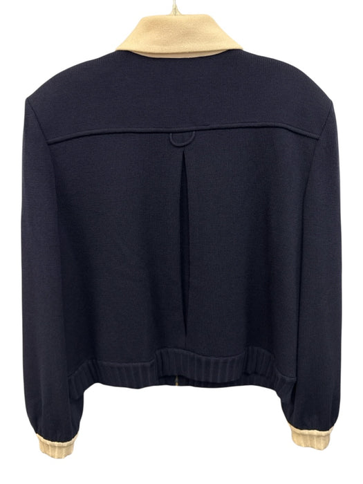 St John Collection Size L Navy Blue & White Wool Knit Color Block Collar Jacket Navy Blue & White / L