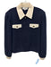 St John Collection Size L Navy Blue & White Wool Knit Color Block Collar Jacket Navy Blue & White / L