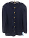 St John Basics Size L Navy blue & gold Wool Knit Button Detail Cardigan Navy blue & gold / L