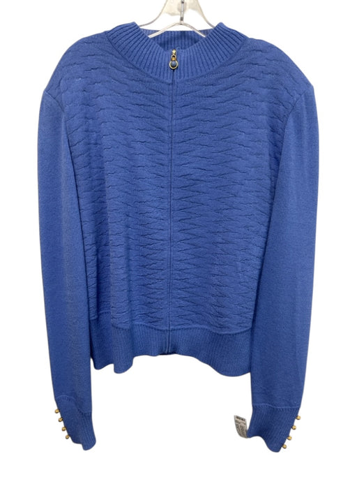 St John Collection Periwinkle Blue Wool Knit Embroidered Design Tank Jacket Set Periwinkle Blue / XL/16