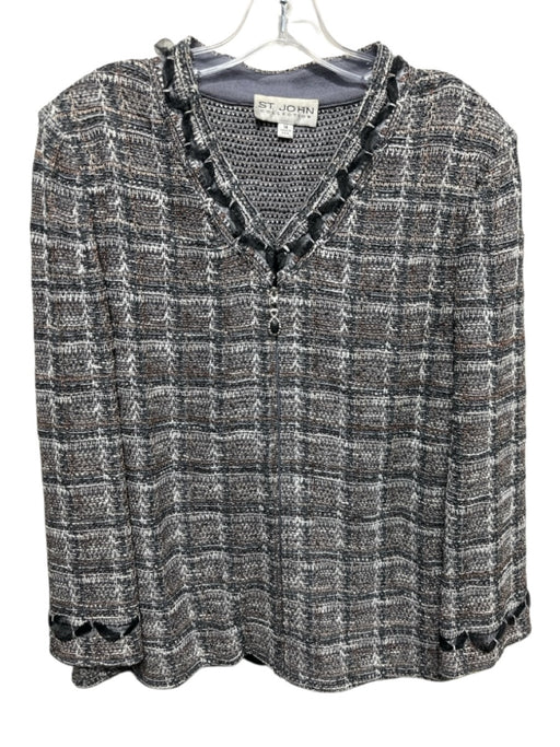 St. John Collection Size XL Gray, Black & Beige Metallic Thread Knit Jacket Gray, Black & Beige / XL