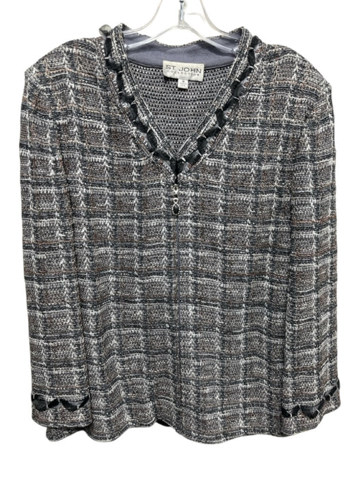 St. John Collection Size XL Gray, Black & Beige Metallic Thread Knit Jacket Gray, Black & Beige / XL