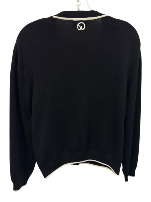 St John Collection Size L Black & White Wool Knit Contrast Trim Cardigan Black & White / L