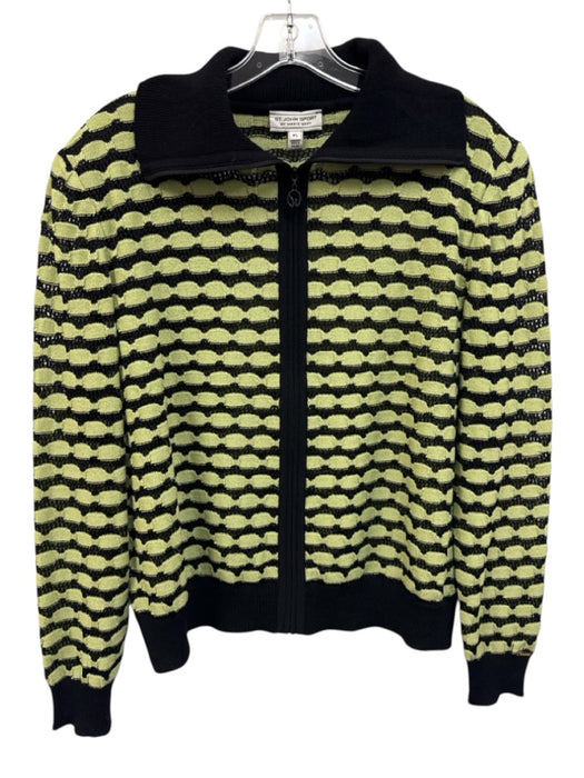 St John Sport Size XL Black & Green Wool Knit Striped Shoulder Pads Jacket Black & Green / XL