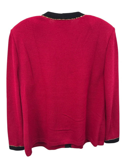St John Collection Size 12 Red, Black, Gold Wool Knit Bamboo Detail Cardigan Red, Black, Gold / 12