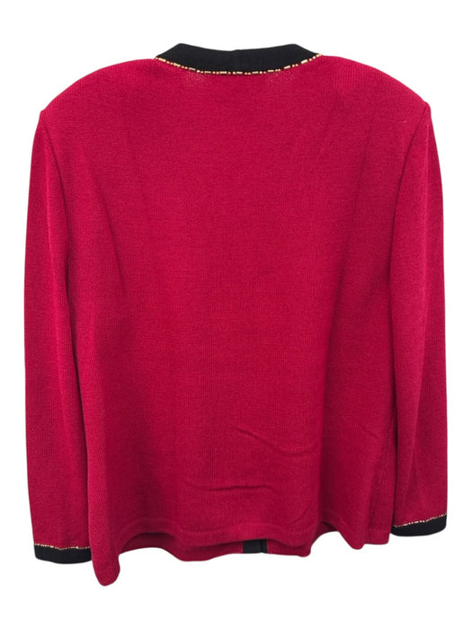 St John Collection Size 12 Red, Black, Gold Wool Knit Bamboo Detail Cardigan Red, Black, Gold / 12