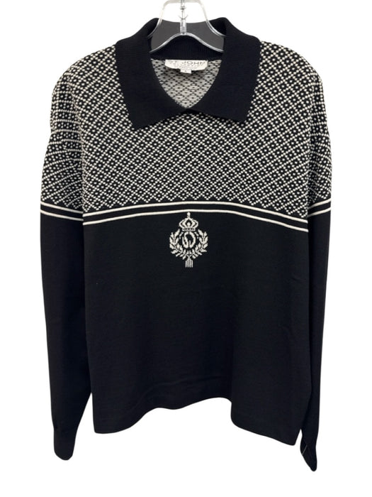 St John Collection Size L Black & White Wool Knit Logo Ribbed Collar Sweater Black & White / L