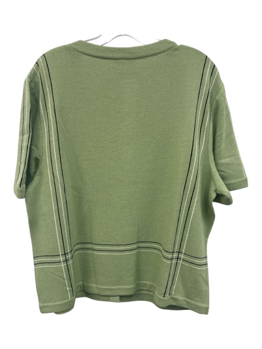 St John Sport Size XL Green, Black, White Wool Knit Stripe Detail Cardigan Green, Black, White / XL