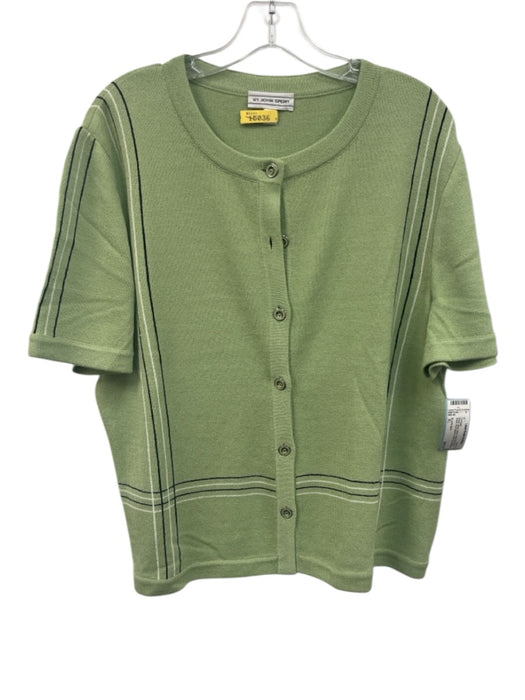 St John Sport Size XL Green, Black, White Wool Knit Stripe Detail Cardigan Green, Black, White / XL