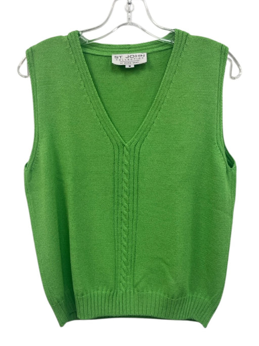St John Collection Size M Lime Green Wool Sleeveless Cable Knit Detail Top Lime Green / M
